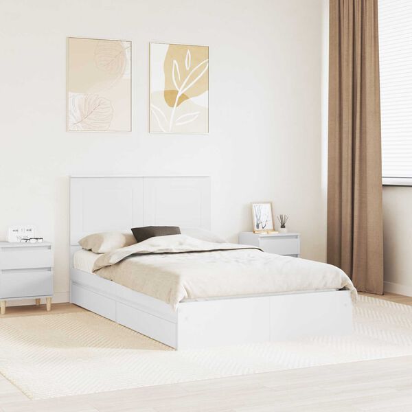 vidaXL Storage Bed with Headboard White 120 x 190 cm Engineered Wood