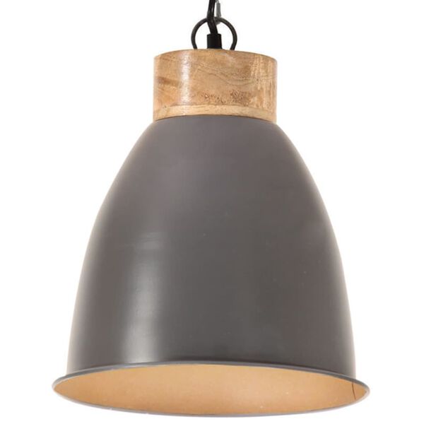 vidaXL Industrial Hanging Lamp Grey Iron & Solid Wood 23 cm E27