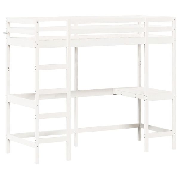 vidaXL Loft Bed without Mattress White 75x190 cm Small Single Solid Wood Pine
