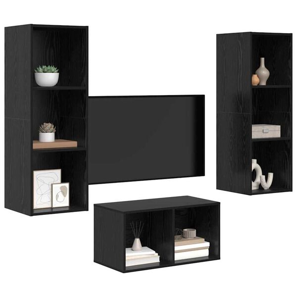 vidaXL TV Cabinet Set Black Oak 37 x 37 x 107 cm Engineered Wood