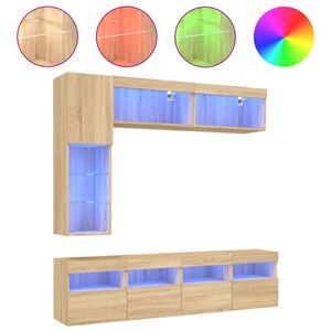 vidaXL 7 Piece TV Wall Cabinet Set with LED Lights Sonoma Oak