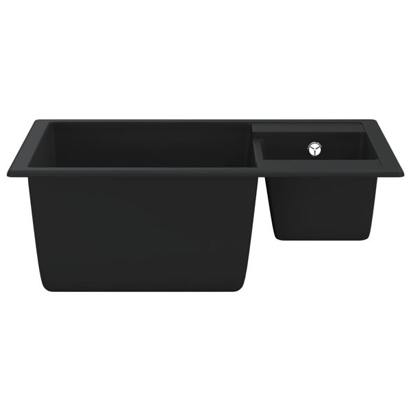vidaXL Kitchen Sink with Overflow Hole Double Basins Black Granite