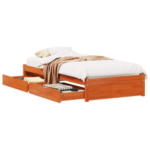 vidaXL Bed Frame with Drawer 2 pcs Wax Brown Solid Pine Wood