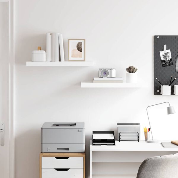 vidaXL Floating Wall Shelves 2 pcs High Gloss White 60x23.5x3.8 cm MDF