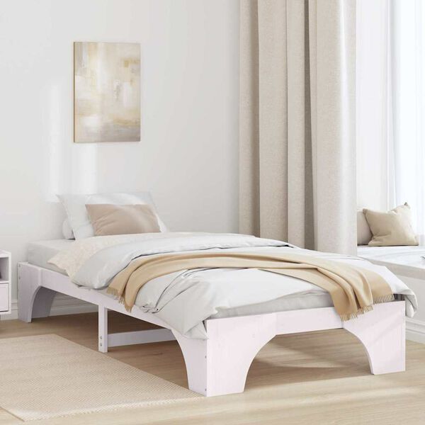 vidaXL Bed Frame White 75 x 190 cm Solid Pine Wood