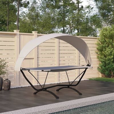 vidaXL Outdoor Lounge Bed with Canopy Cream Steel and Oxford Fabric