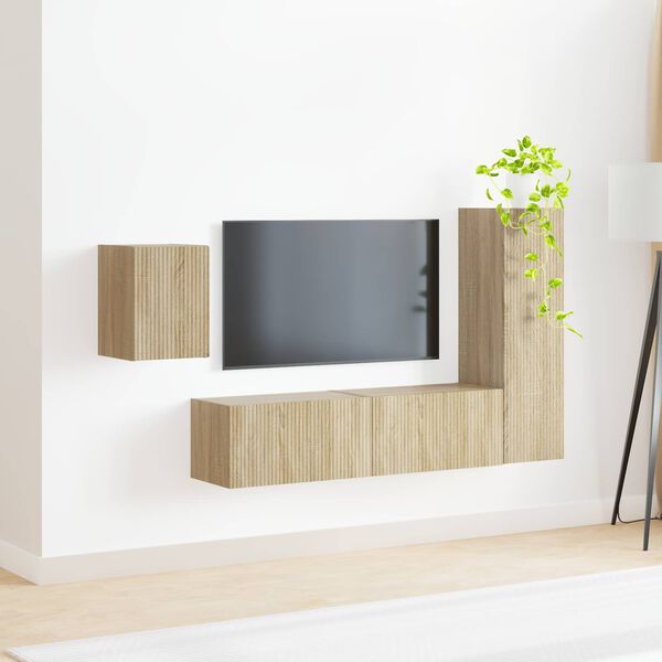 vidaXL TV Cabinet Set Wall-mounted 4 pcs Sonoma Oak Engineered Wood