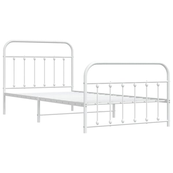 vidaXL Metal Bed Frame without Mattress with Footboard White 100x200cm