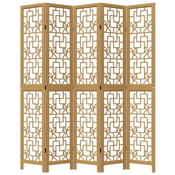 vidaXL Room Divider 5 Panels Brown Solid Wood Paulownia
