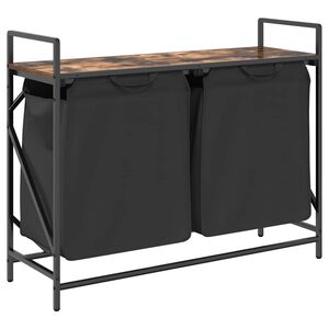 vidaXL Laundry Basket 2 Compartments with Shelf Smoked Oak