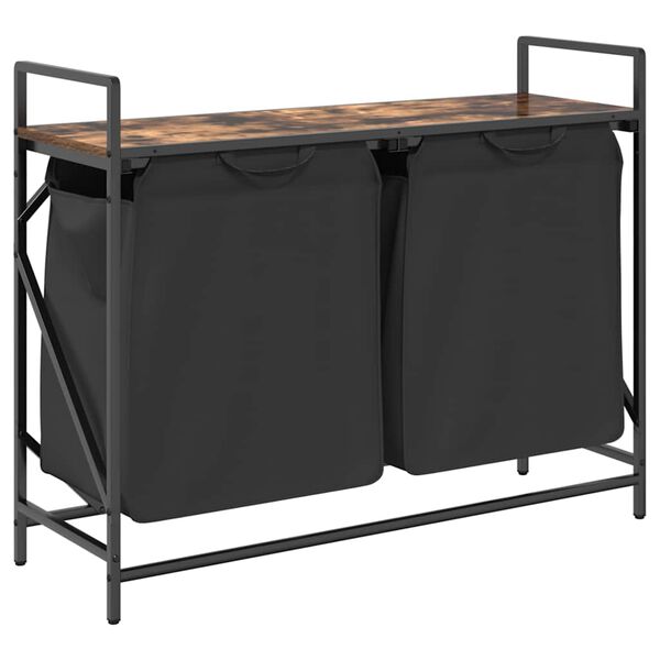 vidaXL Laundry Basket 2 Compartments with Shelf Smoked Oak