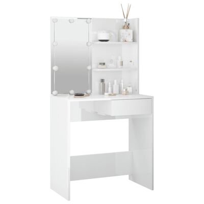 vidaXL Dressing Table with LED High Gloss White 74.5x40x141 cm