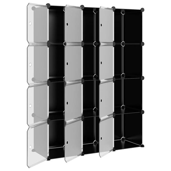 vidaXL Storage Cube Organiser with 12 Cubes and Doors Black PP