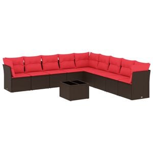 vidaXL 10 Piece Garden Sofa Set with Cushions Brown Poly Rattan