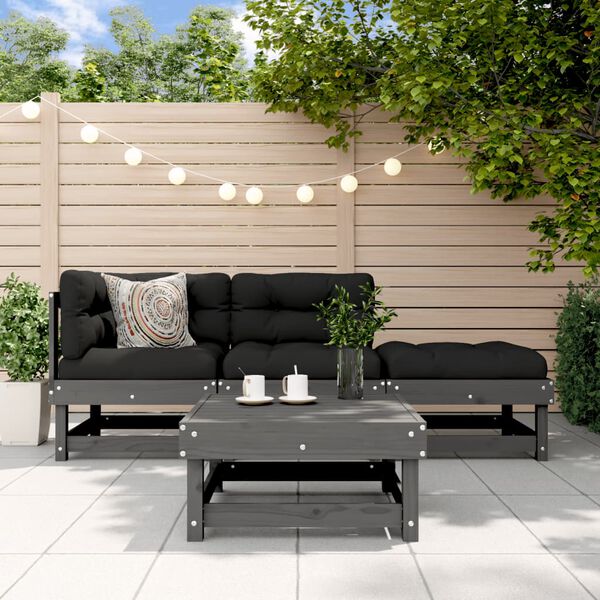 vidaXL 4 Piece Garden Lounge Set Grey Solid Wood Pine