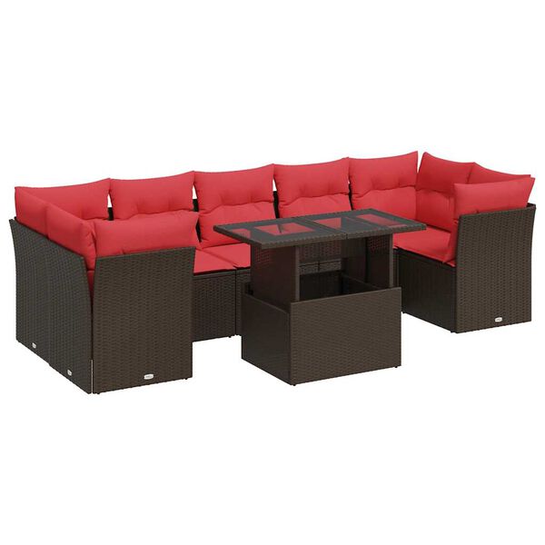 vidaXL 8 Piece Garden Sofa Set with Cushions Brown Poly Rattan Acacia