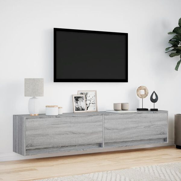 vidaXL TV Wall Cabinet with LED Grey Sonoma 180x31x38 cm