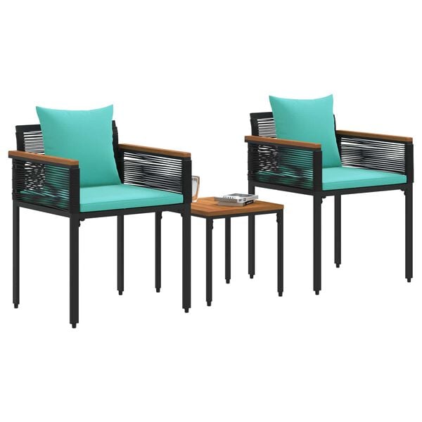 vidaXL Outdoor Furniture Set 3 pcs Black and Turquoise PE Rattan
