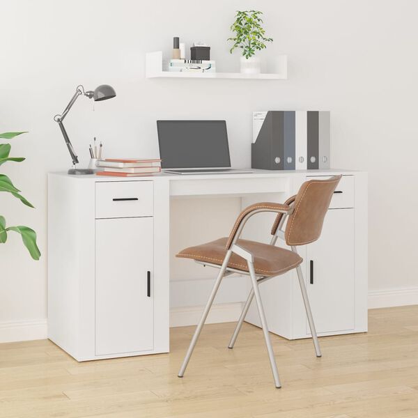 vidaXL Desk with Cabinet White Engineered Wood