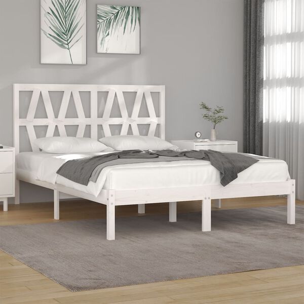vidaXL Bed Frame without Mattress White Solid Wood Super King