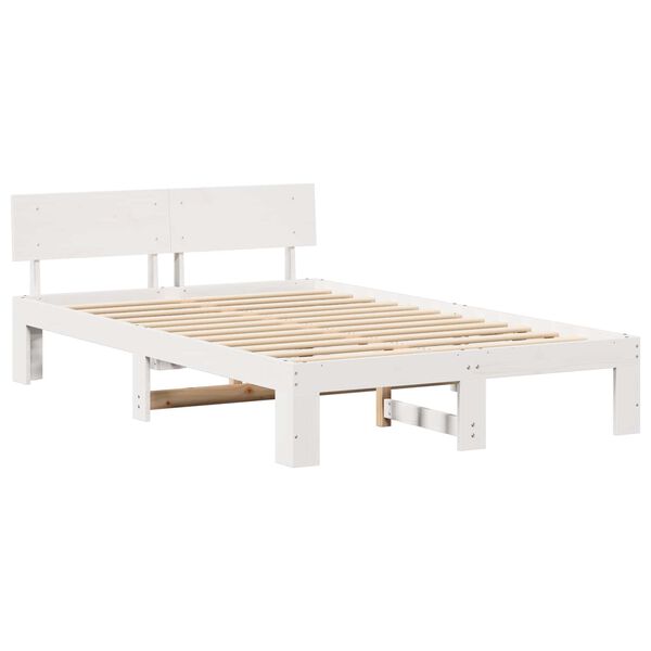 vidaXL Bed Frame with Headboard White 120 x 200 cm Solid Pine Wood