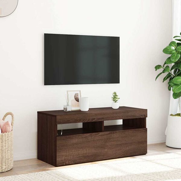 vidaXL TV Cabinet with LED Lights Brown Oak 90x35x40 cm