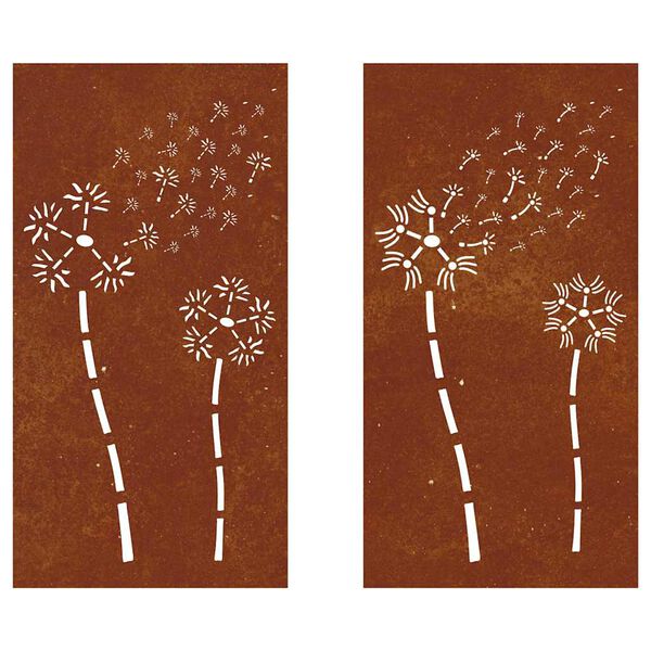 vidaXL Garden Wall Decorations 2pcs 105x55cm Corten Steel Flower Design
