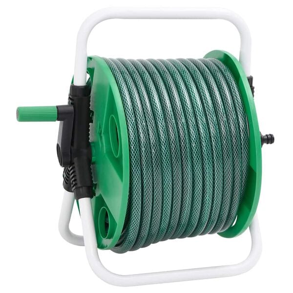 vidaXL Free Standing Green Hose Reel with Hose Fitting Set 0.5" 30 m PVC