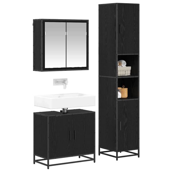 vidaXL Bathroom Furniture Set 3 pcs Black Oak Engineered Wood