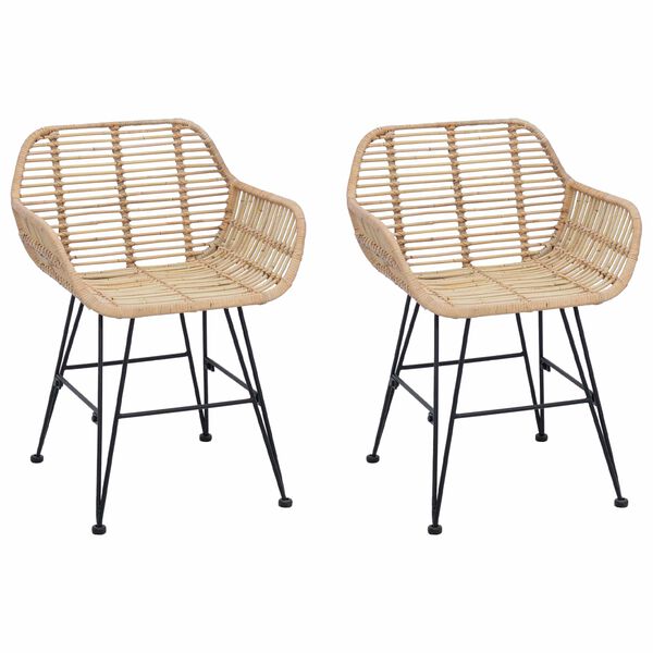 vidaXL Dining Chair 2 pcs Natural 55 x 50 x 74 cm Rattan and Iron