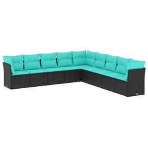 vidaXL 9 Piece Garden Sofa Set with Cushions Black Poly Rattan