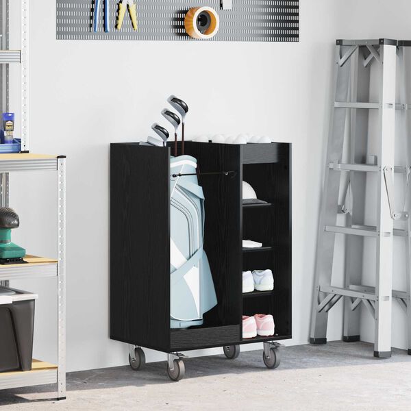 vidaXL Golf Cabinet with Wheel Plain Black Oak 65 x 45 x 98 cm