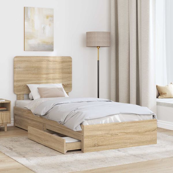 vidaXL Storage Bed with Drawer Sonoma Oak 100 x 200 cm Engineered Wood