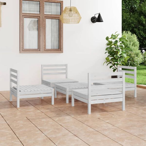 vidaXL 5 Piece Garden Lounge Set White Solid Pinewood