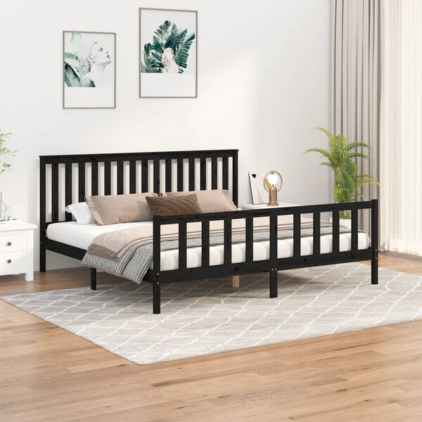 vidaXL Bed Frame without Mattress Black Solid Wood Pine Super King Size