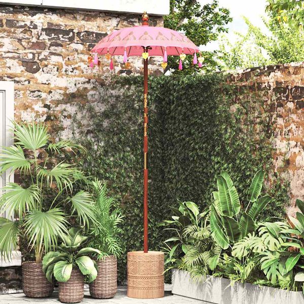 vidaXL Balinese Parasol Pink 95 x 95 x 260 cm Cotton and Wood