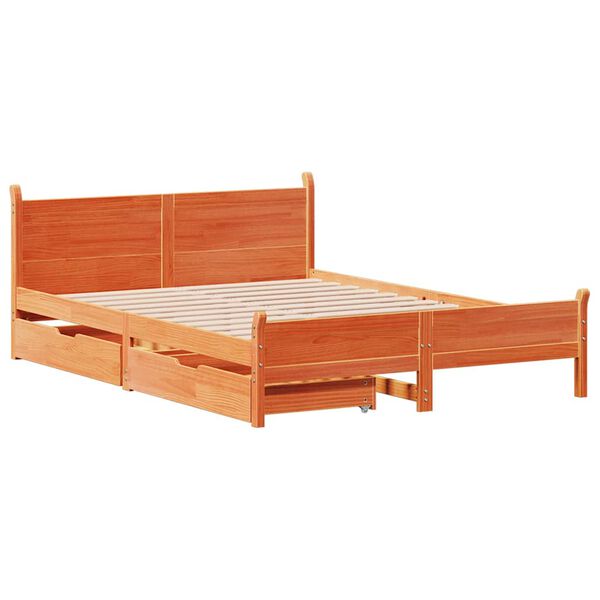 vidaXL Bed Frame without Mattress Wax Brown 140x190 cm Solid Wood Pine
