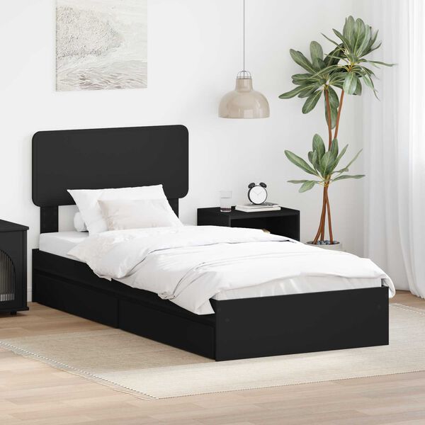 vidaXL Storage Bed with Headboard Black 75 x 190 cm Engineered Wood