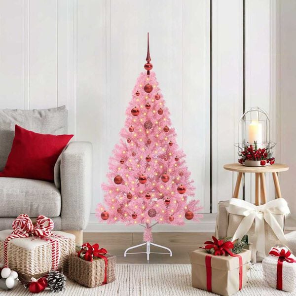 vidaXL Artificial Pre-lit Christmas Tree with 150 LEDs Pink 120 cm PVC