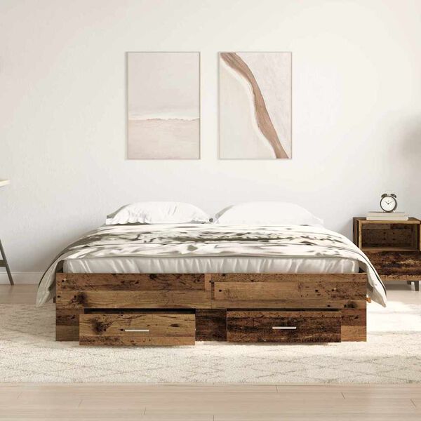 vidaXL Bed Frame with Drawer Old Wood 135 x 190 cm Engineered Wood