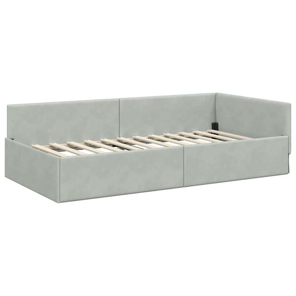 vidaXL Corner Bed Frame Light Grey 90 cm x 190 cm Velvet