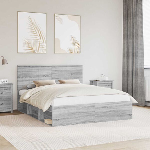 vidaXL Bed Frame Grey Sonoma 160 x 200 cm Solid Pine Wood