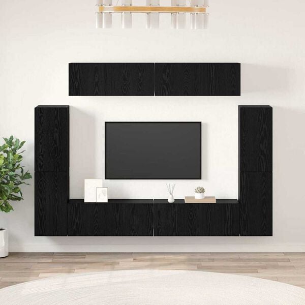 vidaXL TV Cabinet Set Wall-mounted 8 pcs Black oak 80 x 30 x 30.5 cm