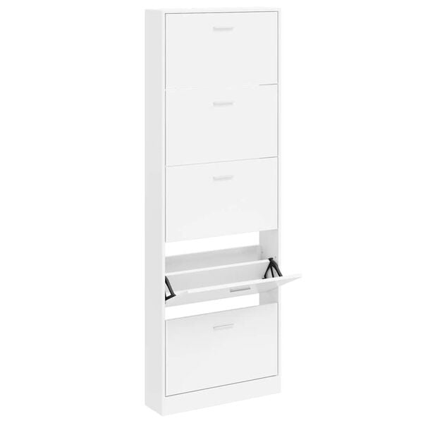 vidaXL White Wooden Shoe Cabinet with 5 Compartments