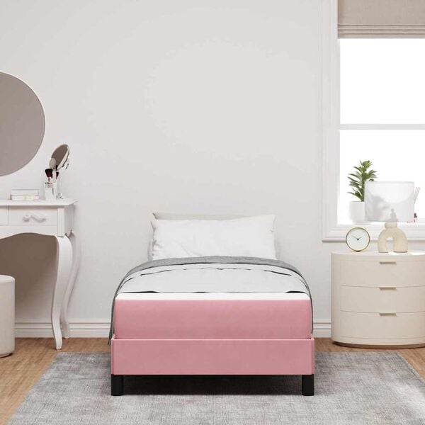 vidaXL Box Spring Bed with Mattress Pink 80 x 220 cm Fabric