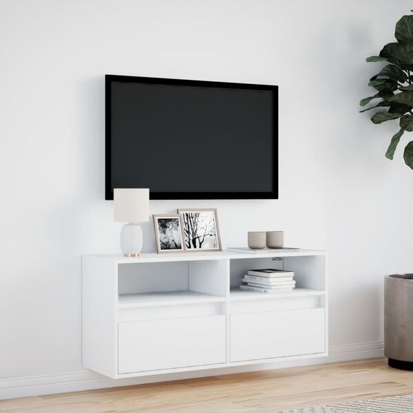 vidaXL TV Wall Cabinet with LED Lights White 100x31x45 cm