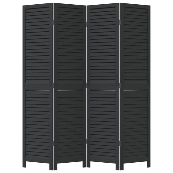 vidaXL Room Divider&nbsp;4 Panels Black Solid Wood Paulownia