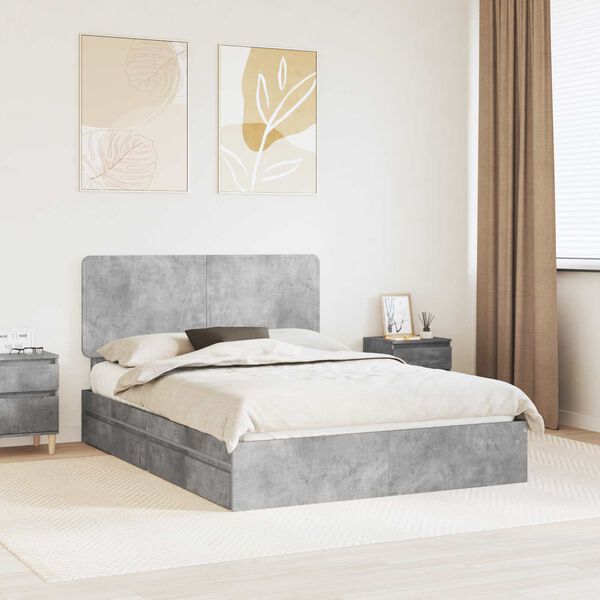 vidaXL Storage Bed Concrete Grey 140 x 190 cm Engineered Wood
