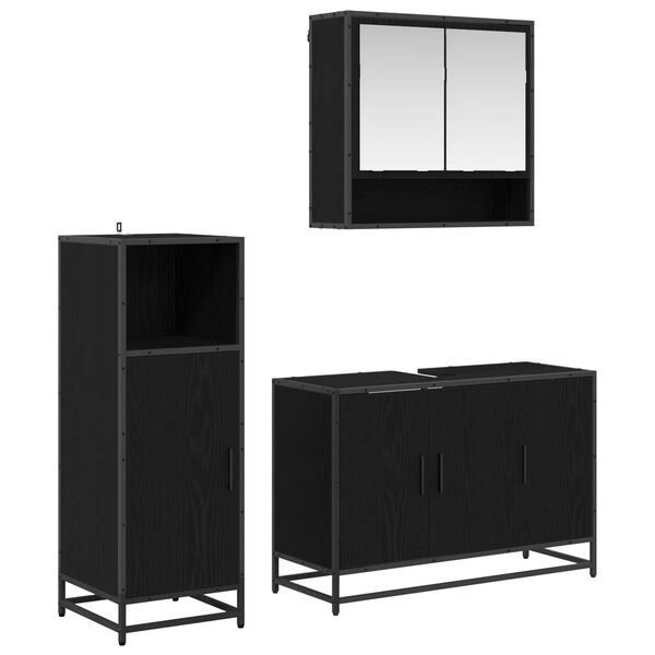 vidaXL Bathroom Furniture Set 3 pcs Black Oak Engineered Wood