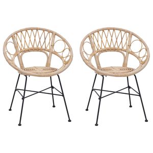 vidaXL Dining Chair 2 pcs Natural 65 x 55.5 x 81 cm Rattan and Iron